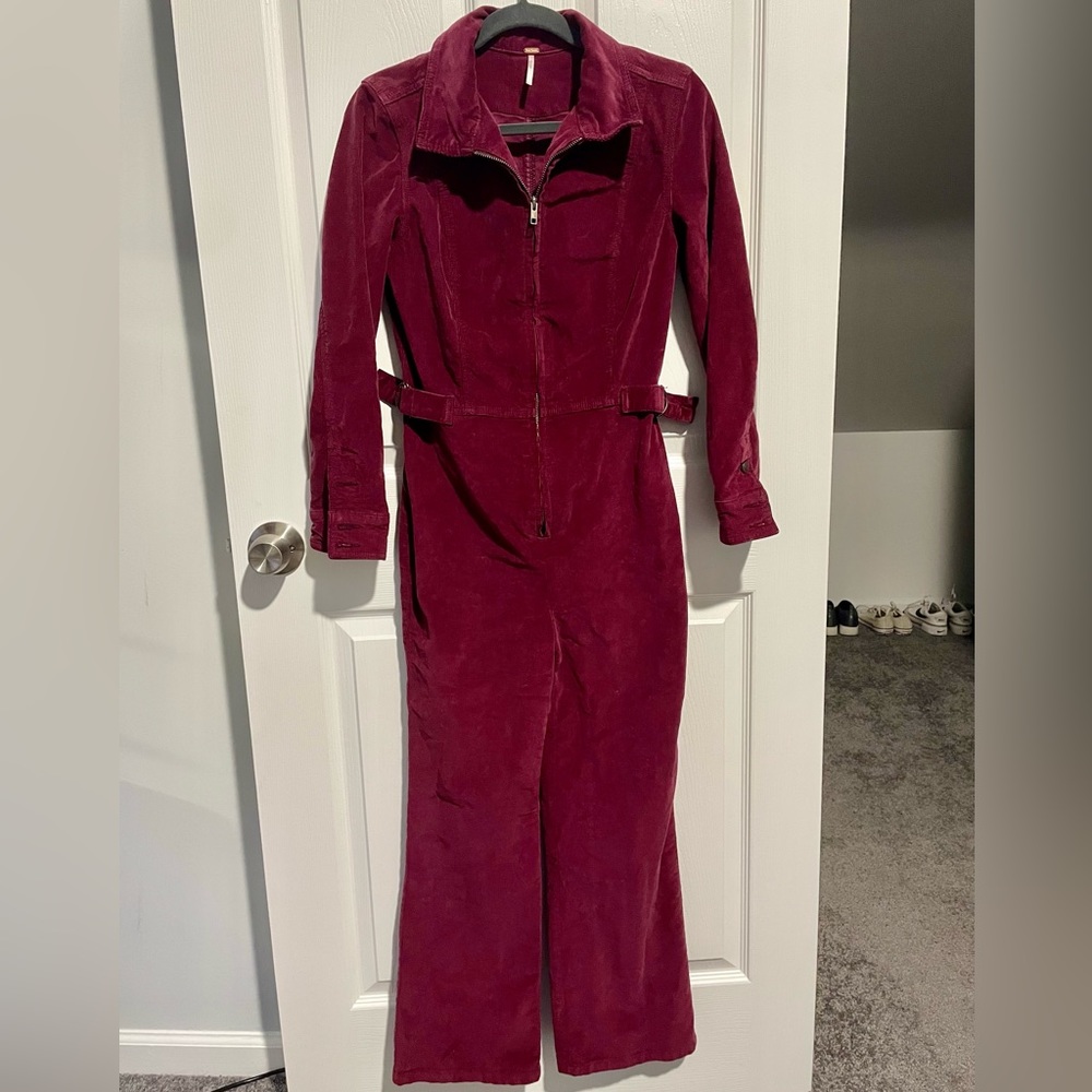 Free People Take Me Out Corduroy Jumpsuit In Burgundy Wine